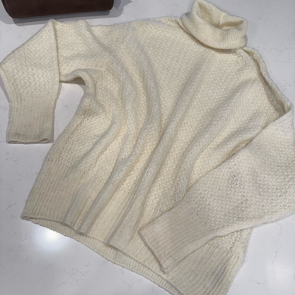 Zara Cream see thru , thin wool Cowl Neck Sweater